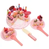 Wooden Happy Birthday Party Cake DIY Cutting Pretend Play Wood Birthday Cake with Candles