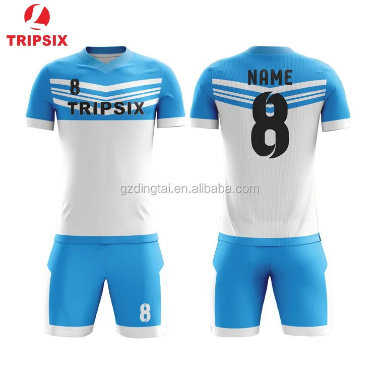 Wholesale Cheap Custom Blue And White Soccer Uniform