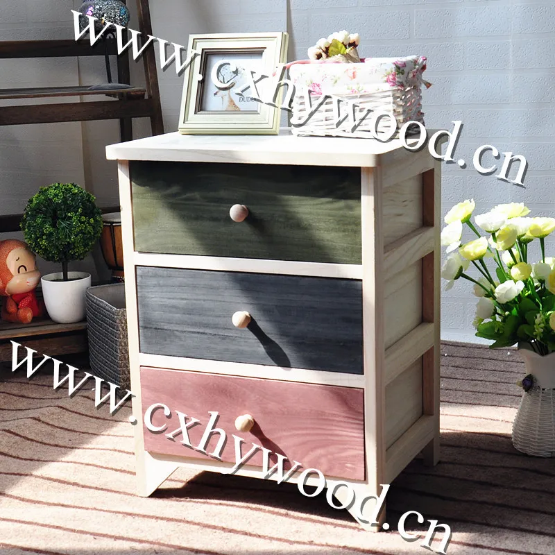 Very Cheap Furniture For Home & Garden Wood Colorful 3drawer Chest