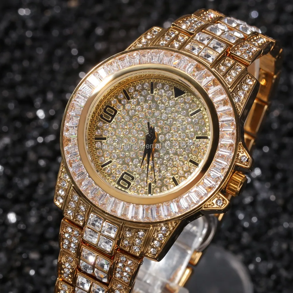 High Quality Iced Out Branded Watches For Men Hip Hop Gold Bling Bling