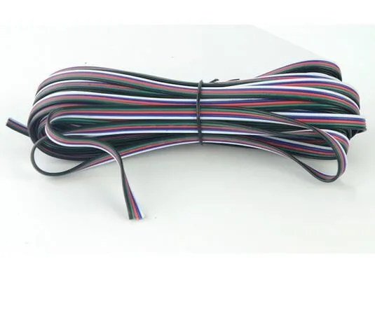 5M/10M/20M/roll 5 pin Wire Cable rgb white black led connector For 3528 5050 smd RGB LED Strip 22AWG line