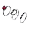 Custom Wholesale Heart Ruby Letter Crystal Ring Antique Silver Ring Sets for Women Girls