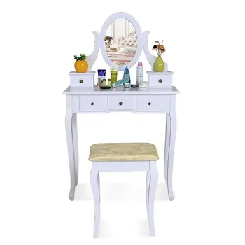 White Dressing Table Makeup Desk With 5 Drawers Stool Oval Mirror Bedroom Vanity Cosmetic Dressing Table Uk Buy White Dressing Table Makeup Desk