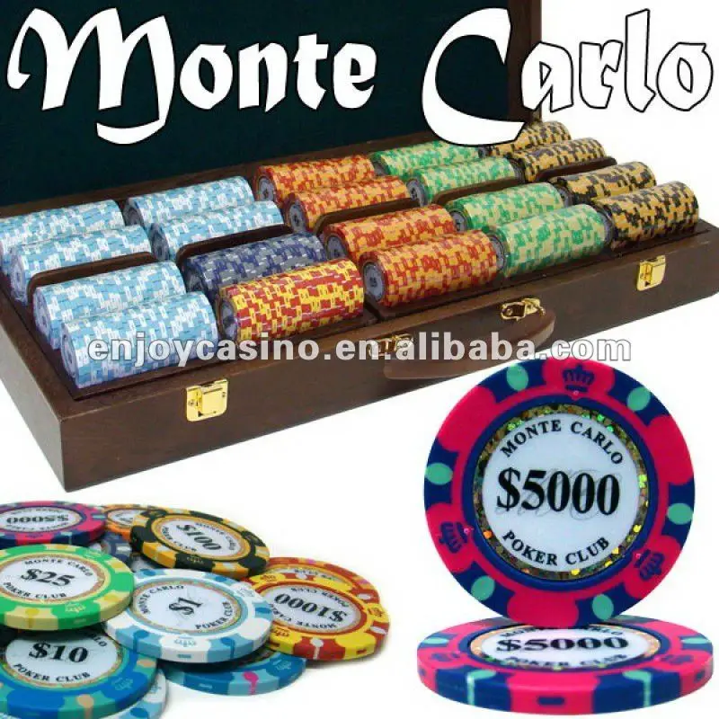 Monte Carlo Casino Poker Chip Set 500 Poker Chips Hi Gloss Wood Case