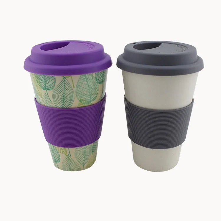 Eco- Friendly Bamboo Fiber Coffee Cup Water Bottles With Silicone Sleeves