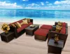 Elegant home leisure rattan garden chair with ottoman and wood top table restaurant hotel sofa sets design