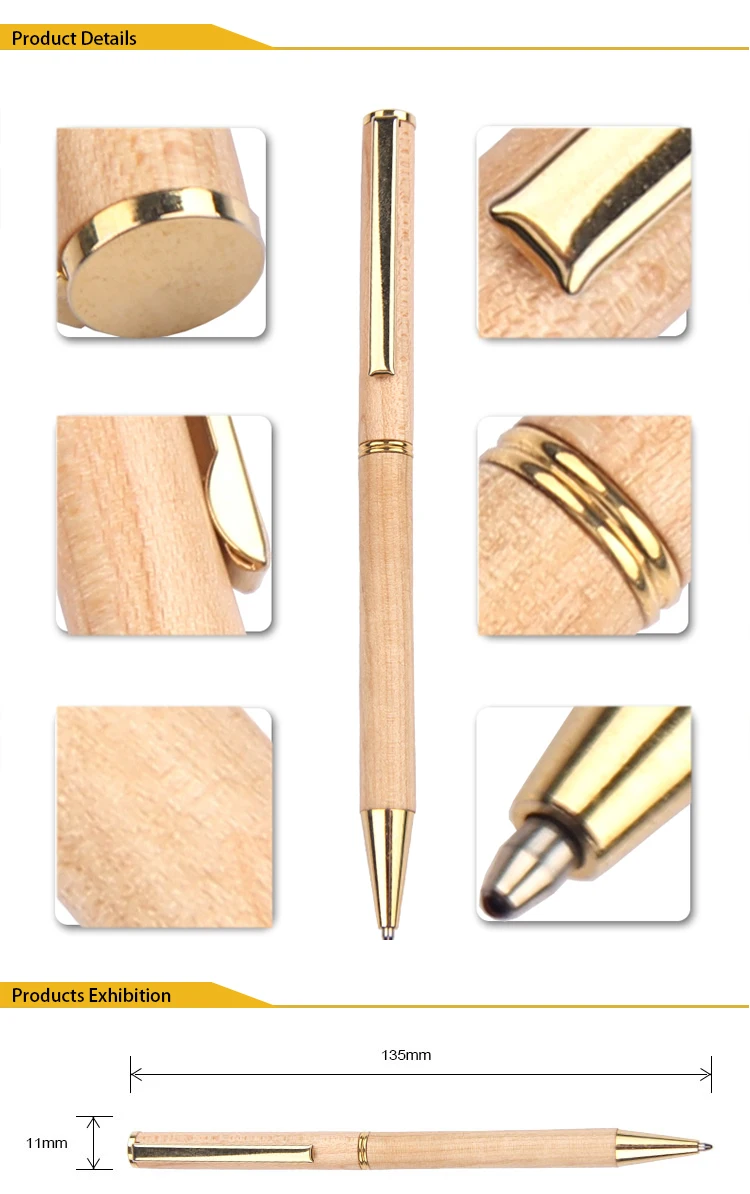 Luxury Silm Bamboo Wooden Ballpoint Pen Custom Engraved Logo Eco Friendly Business Gift Pen