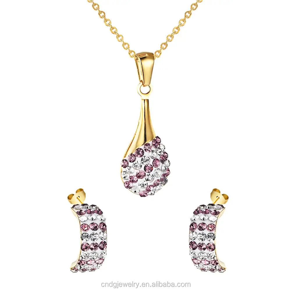 Fashion Jewelry Set Diamond Water Drop Necklace With Cc Stud Earrings