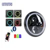 OVOVS 7" LED Headlight with White/RGB Halo Ring Bluetooth Mobile App Remote Motorcycle light system for Harley Davidson