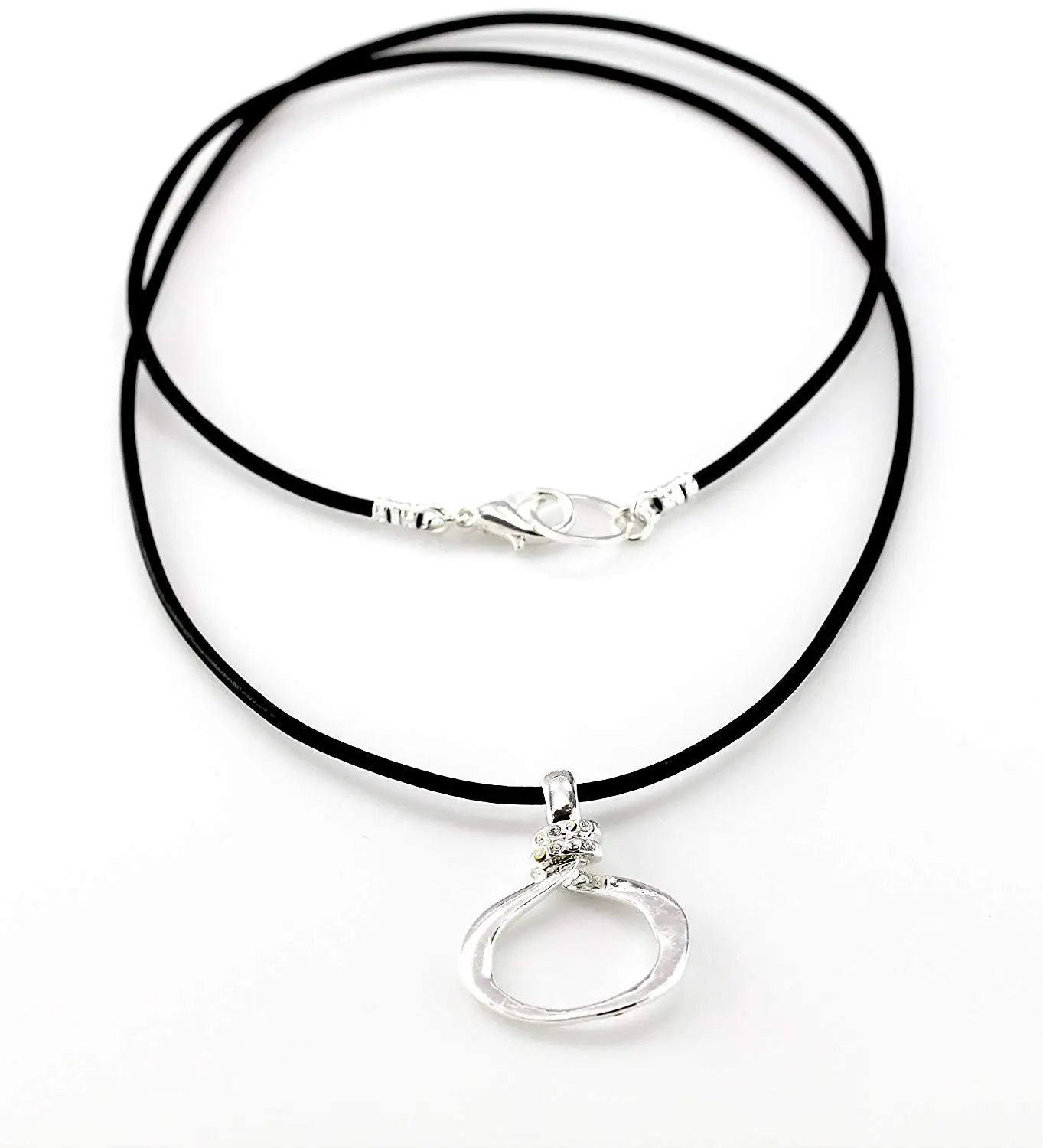 Organic Silver Eyeglass Necklace Loop with Rhinestones and Leather Cord