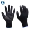13G Nylon Knitted construction grip precision protective safety work black PU assembly gloves