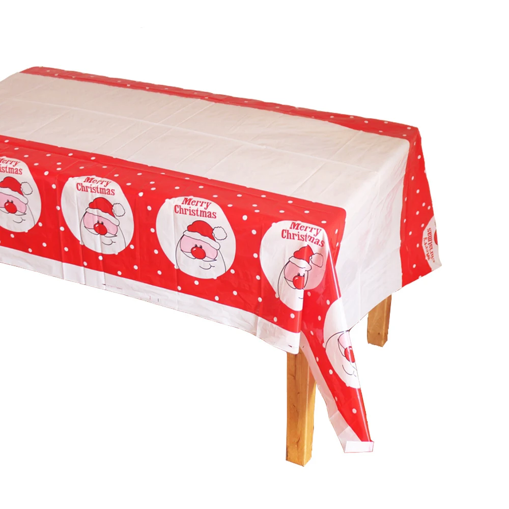 Disposable Plastic Christmas Tablecloth Santa Table Cover Tablecloth