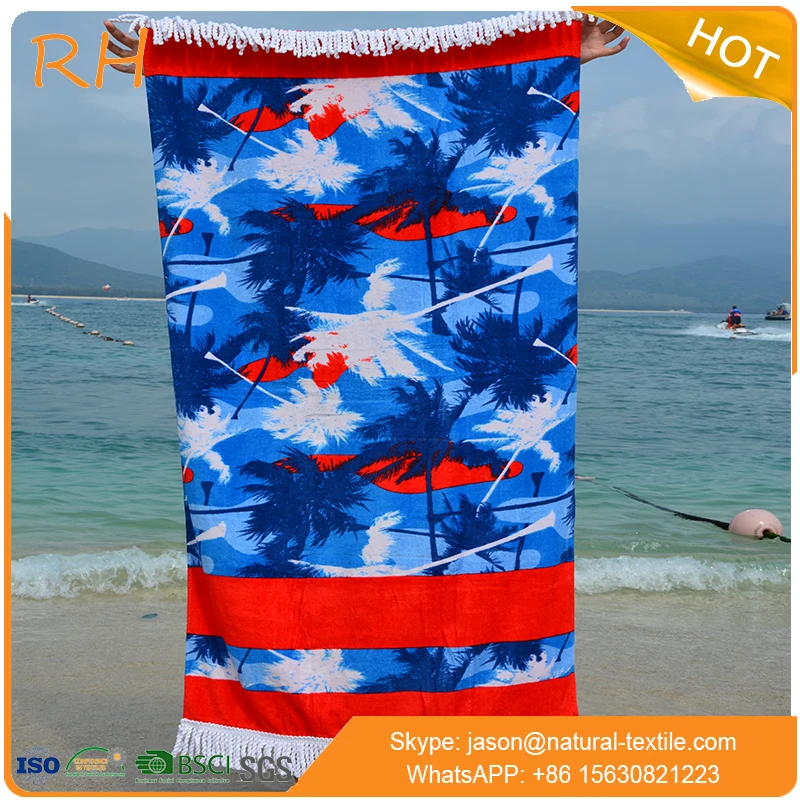 100 Cotton Reactive Printed Beach Towel Custom Made Beach Towel For