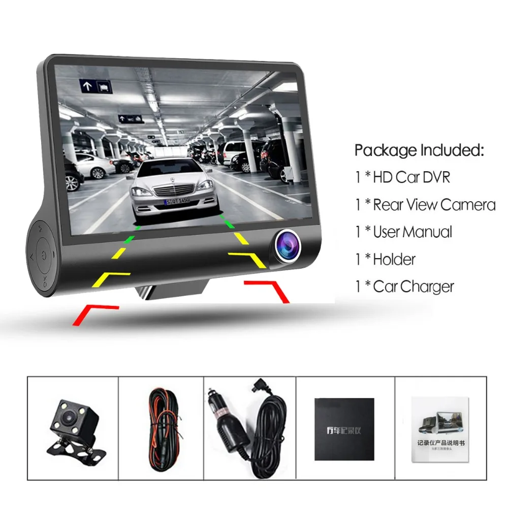 Podofo 4.0 Inch 3 Lens Car Black Box Dash Cam HD 1080P 170 Degree Wide Angle Car Camera DVR Video Recorder G-Sensor Dashcam