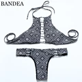 High Neck Halter Bikinis Cut Out Swimsuit Reversible Swimwear Hollow Out Top Bottom Retro Bathing Suit