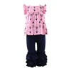 Lovely wholesale fashion children's boutique print ruffle baby outfits printed baby clothes