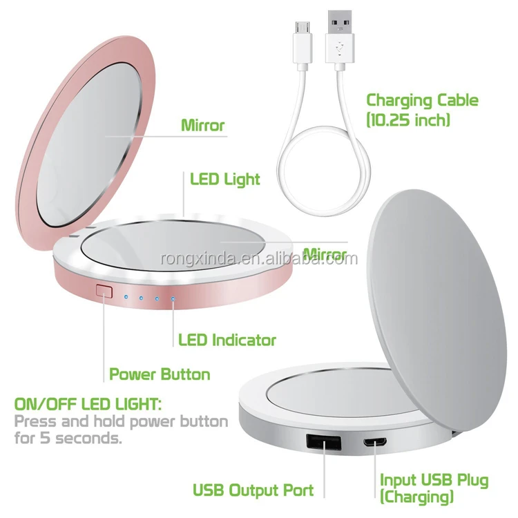 Portable Vanity Mirror With Light Compact Magnifying Makeup Mirror