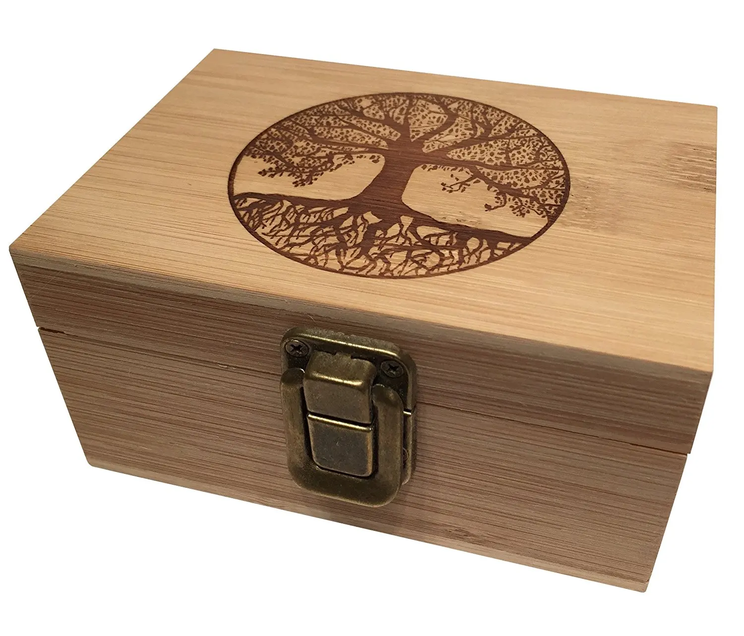 Tree Of Life Bamboo Wood Stash Box Engraved Jewelry Wooden Decorative