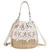 Exquisite Sling Handbag Shoulder Crossbody Bag Purse Bucket Bag Lace Handmade Clutch Lace Woven Straw Beach Bag for Women