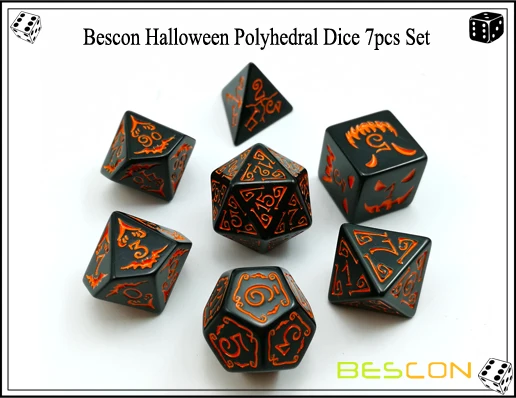 Bescon Halloween Polyhedral Dice 7pcs Set, Halloween RPG Dice Set d4 d6 d8 d10 d12 d20 d% Set of 7 Halloween Dice-DnD Dice