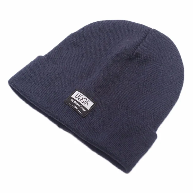 Winter Cheap Fashion Promotional Custom Woven Patch Knitted Beanie Hat ...