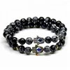 Factory Hamsa Evil Bracelet 8mm Beads Natural Black Spot Gemstone Eye Stacking Bracelet For Mens