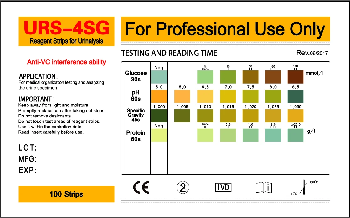 4 Parameter Urine Reagent Test Strips Glucose/protein /specific