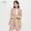 Multicolor plaid oversized blazer and shorts set 2019 spring work clothes for women