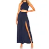 Lady party backless suit sleeveless side slit pants women club sexy Two-piece Set