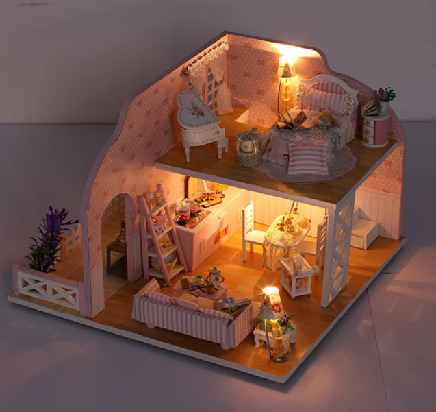 Diy Loft Apartments Wooden Dollhouse Miniature Dolls House Led Lights ...