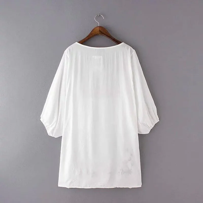White Loose Embroidered Mexican Dresses Women Summer Wholesale - Buy ...