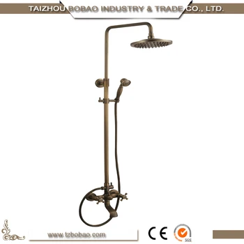 Antique Brass Wall Mount Shower Set Faucet Bathroom Adjust Height