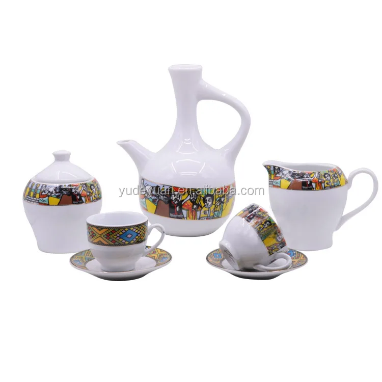 17pcs Porcelain Square Ethiopian Coffee Cup Art Queen Sheba Tea Gift