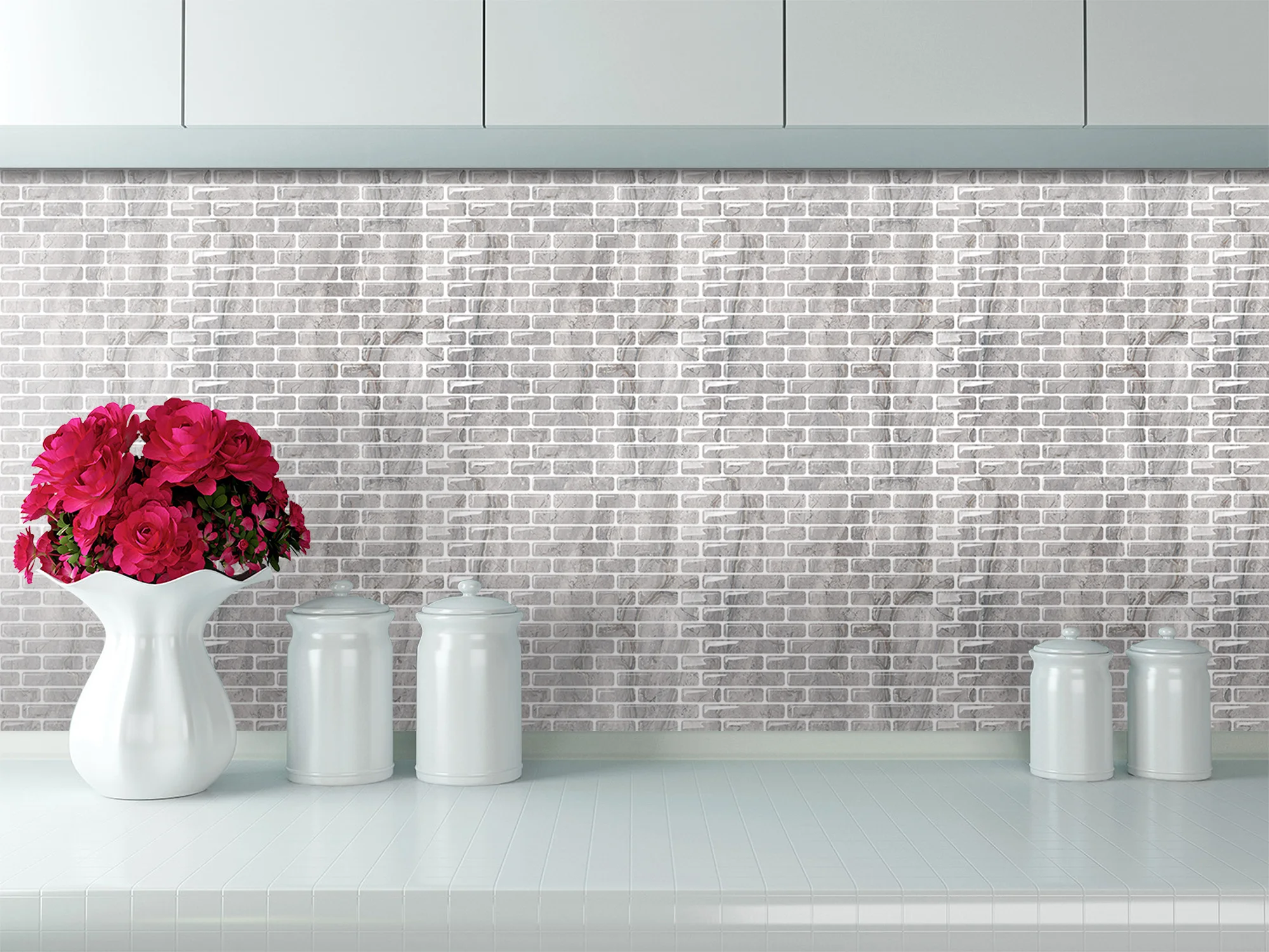 pink glass backsplash