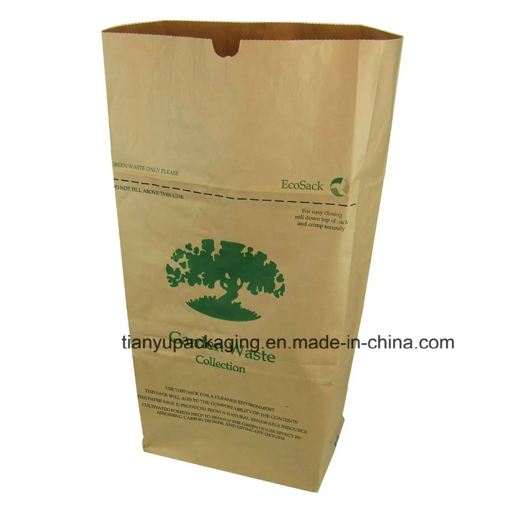 30gallon Cheap Biodegradable Square Bottom Brown Leaf Kraft Paper Bags
