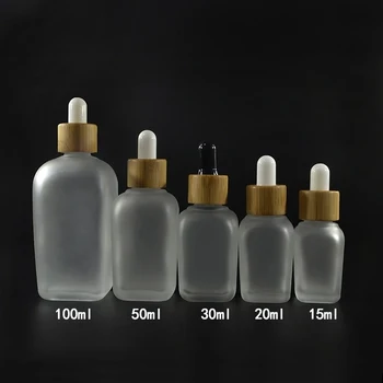 dropper bottle clear glass 15ml 10ml 20ml bamboo cap wholesale 100ml frosted 30ml 50ml square 2oz french larger