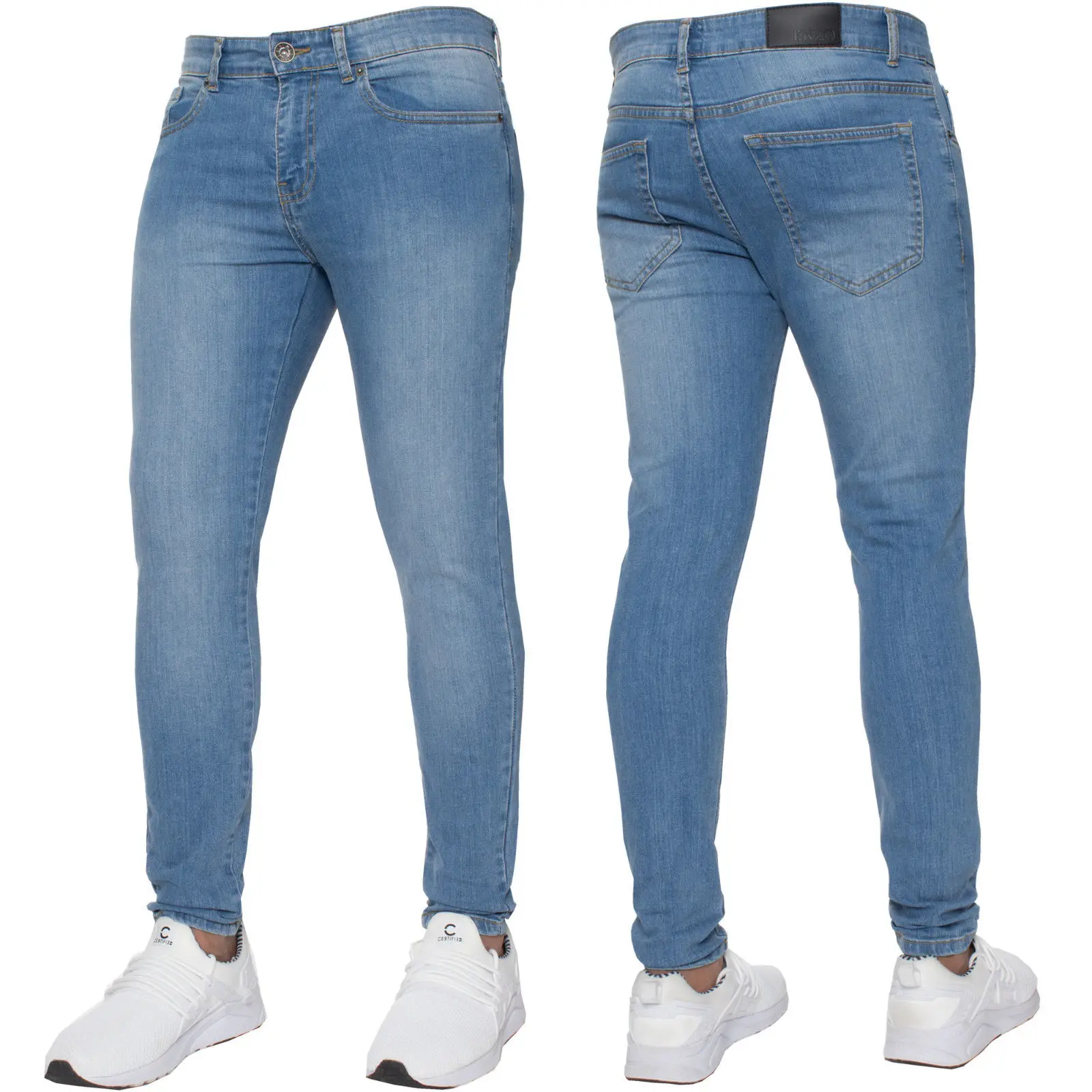 Popular European Style Denim Jeans Men Straight Slim Super Stretch Casual Pants Boys None
