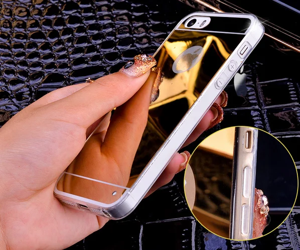 Luxury clear tpu mirror metal back case for iphone 6s, for iphone 6/6s plus/5s tpu mirror case
