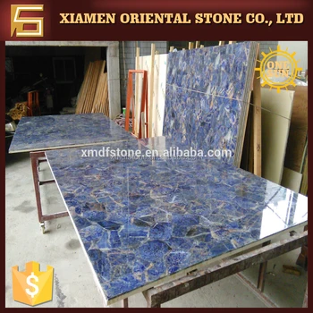 Polished Sodalite Blue Marble Slab Table Top Fireplace Surround