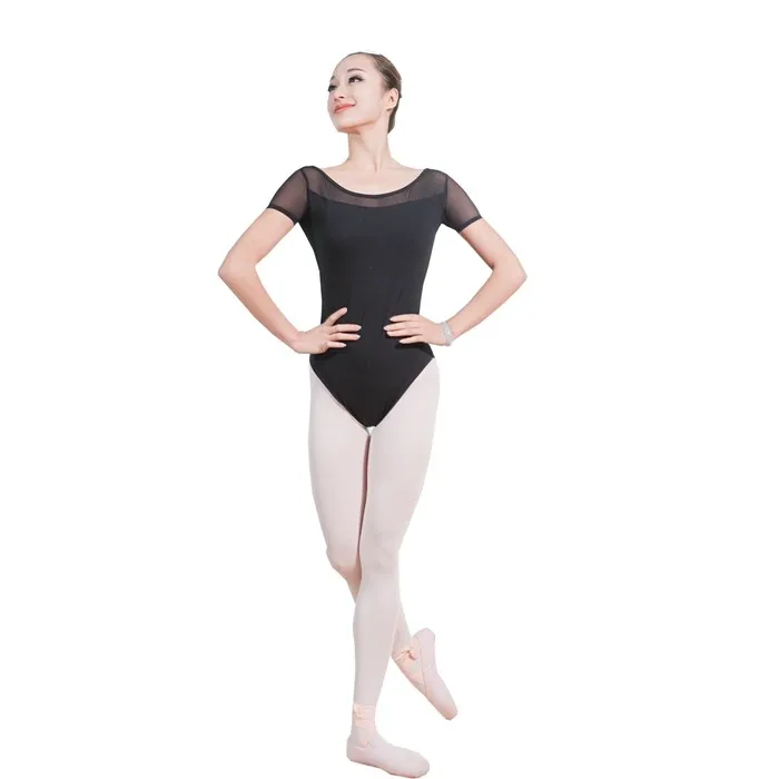 Cl00625 Sexy Wholesale Women Ballet Dance Wear Short Sleeved Mesh