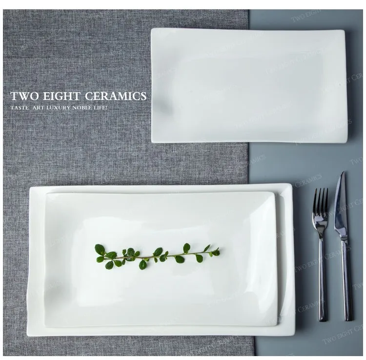 Banquet china housewares ceramic platters porcelain rectangle flat plate for fancy hotel