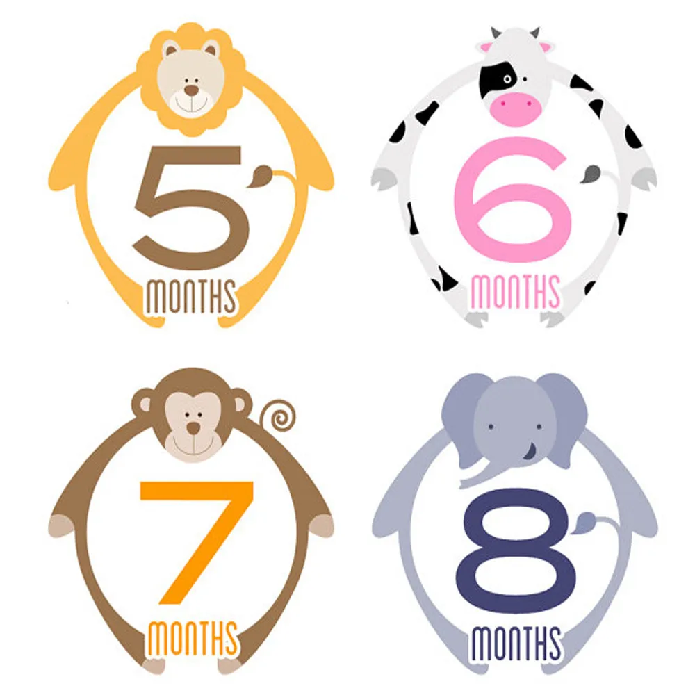 Bayi Stiker Milestone Bulanan Sederhana Desain Binatang Lucu Untuk