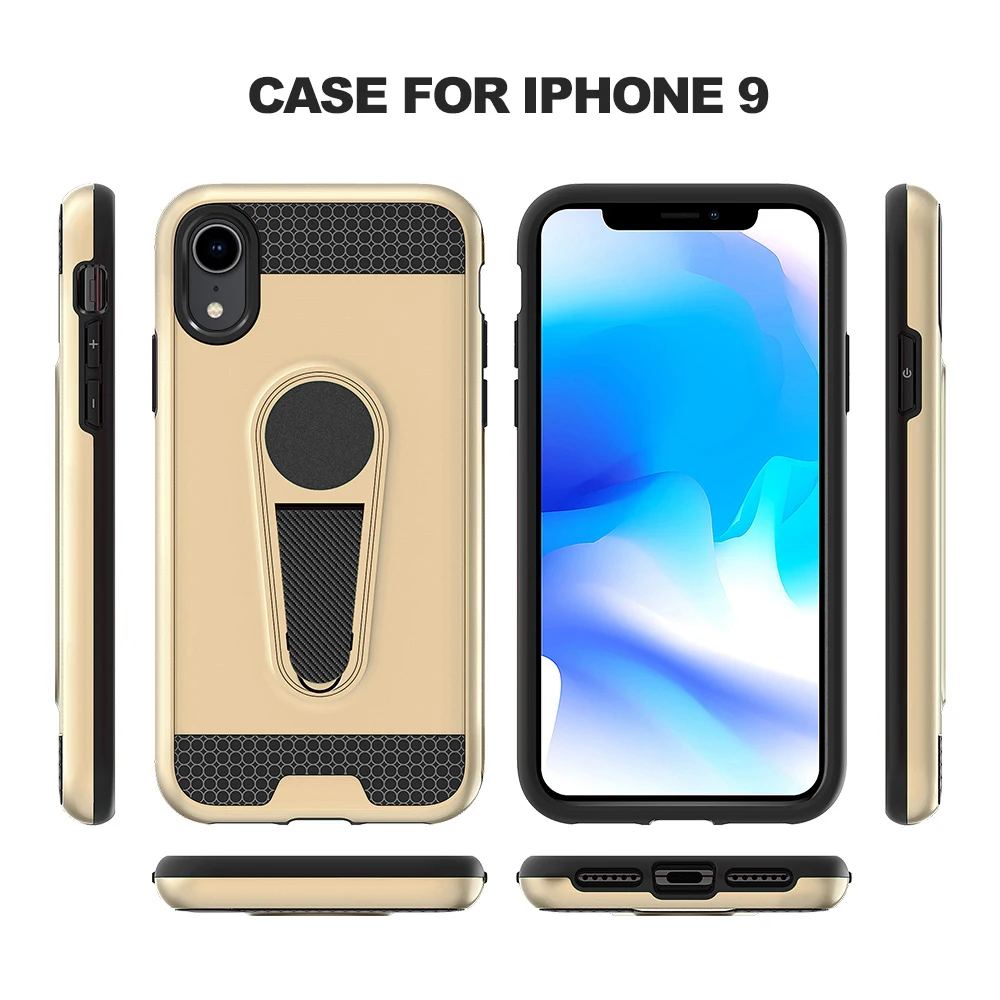 Magnetic Car Mount Hidden Carbon Fiber Kickstand TPU PC Phone Case For iPhone XR X