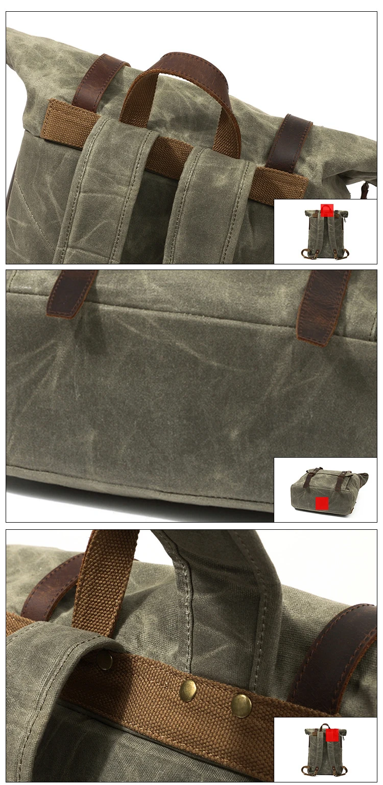 Outdoor high quality waxed canvas large capacity waterproof hiking travelling backpack bagpack back pack bag