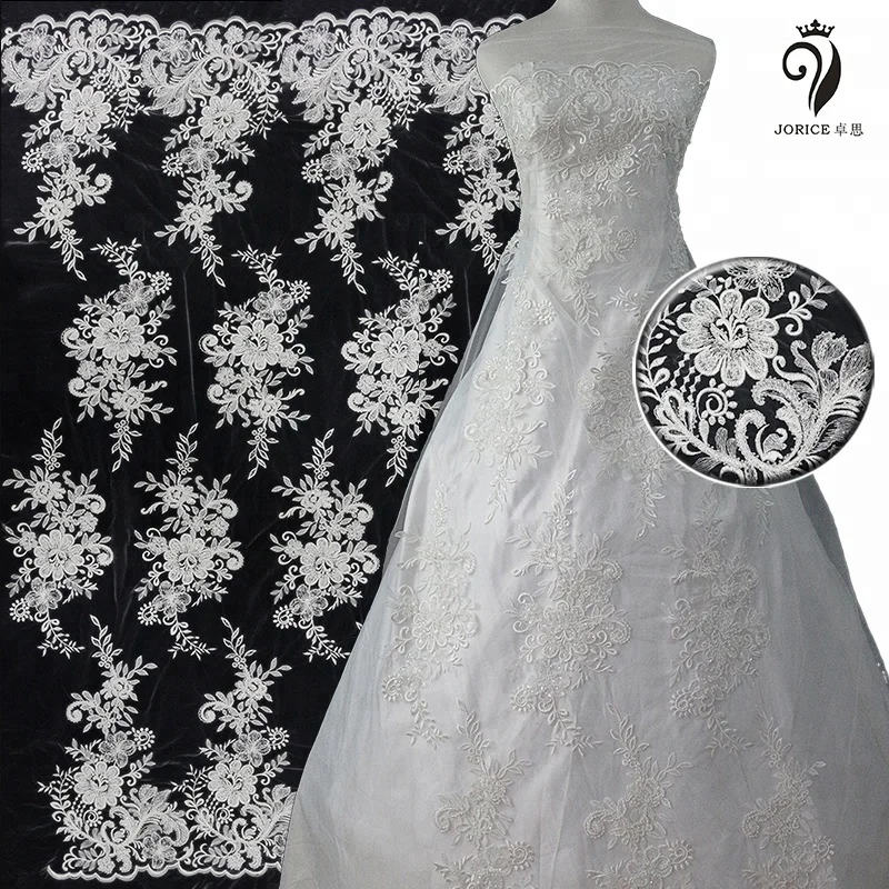 Quality Wholesale White Bridal Sequins Embroidery Lace Fabric With