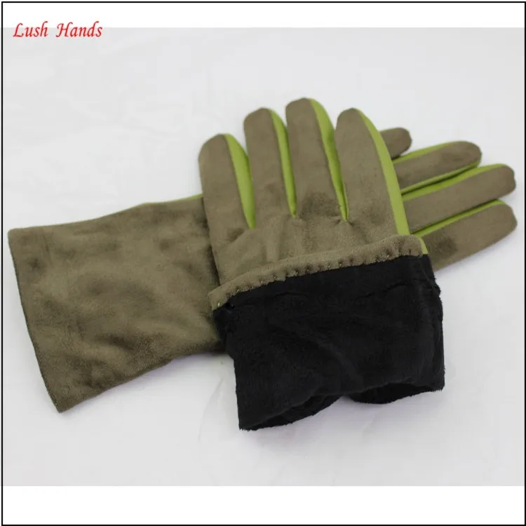 Genuine winter suede leather working gloves for women