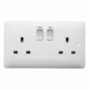 Hailar white 13A 2 gang switched socket single pole UK wall socket
