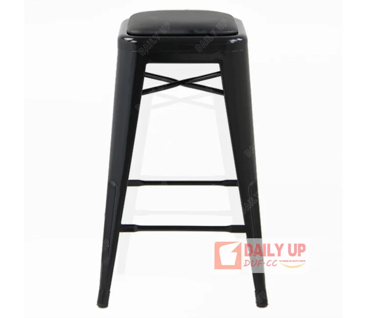 Steel Metal Frame Stool Iron Chair with PU Cushion Loft Furniture Antique Restaurant Chair 75cm Seat Height Outdoor Stackable