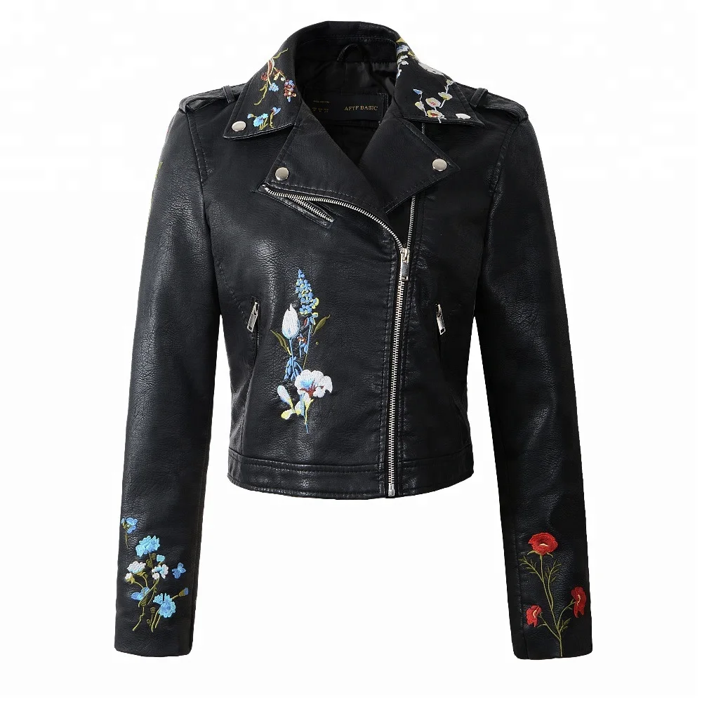 Autumn embroidery designs cropped jacket leather woman  buy jacket Autumn embroidery designs cropped jacket leather woman  buy jacket