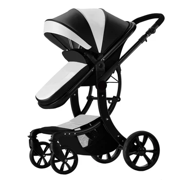 white leather baby stroller